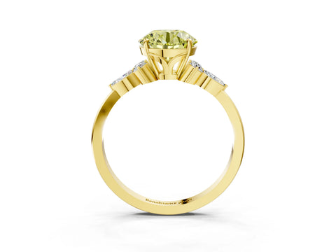 Yellow gold Fancy Yellow Round Cut Brilliant Diamond Solitaire Ring with Pear Side Stones and Four-Prong Setting_6