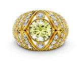 Yellow gold Fancy Yellow Round Cut Brilliant Halo Pave Diamond Milgrain Ring