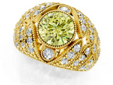 Yellow gold Fancy Yellow Round Cut Brilliant Halo Pave Diamond Milgrain Ring_1