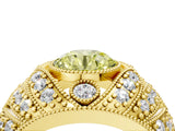 Yellow gold Fancy Yellow Round Cut Brilliant Halo Pave Diamond Milgrain Ring_4