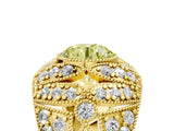 Yellow gold Fancy Yellow Round Cut Brilliant Halo Pave Diamond Milgrain Ring_5