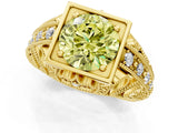Yellow gold Fancy Yellow Round Cut Brilliant Milgrain Filigree Diamond Ring with Square Prong Setting_1