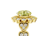 Yellow gold Fancy Yellow Round Cut Brilliant Milgrain Pave Heart Band Solitaire Ring_5