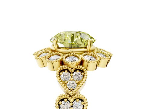 Yellow gold Fancy Yellow Round Cut Brilliant Milgrain Pave Heart Band Solitaire Ring_5