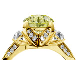 Yellow gold Fancy Yellow Round Cut Brilliant Three-Stone Diamond Ring with Pavé Band and Four-Prong Setting_7