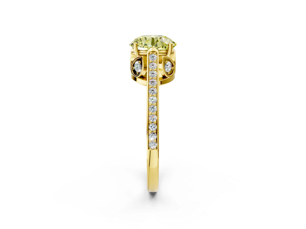 Yellow gold Fancy Yellow Round  Cut Cathedral Pave Diamond Engagement Ring with Six-Prong Setting