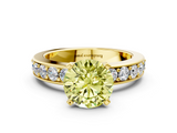 Yellow gold Fancy Yellow Round  Cut Channel Set Diamond Engagement Ring with Four-Prong Setting