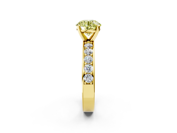 Yellow gold Fancy Yellow Round  Cut Channel Set Diamond Engagement Ring with Four-Prong Setting