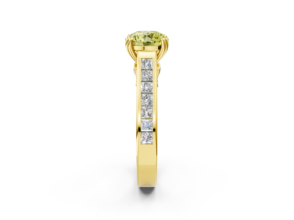 Yellow Gold Round Channel Set Solitaire Engagement Ring Setting for Fancy Yellow Center with Double Claw Prongs