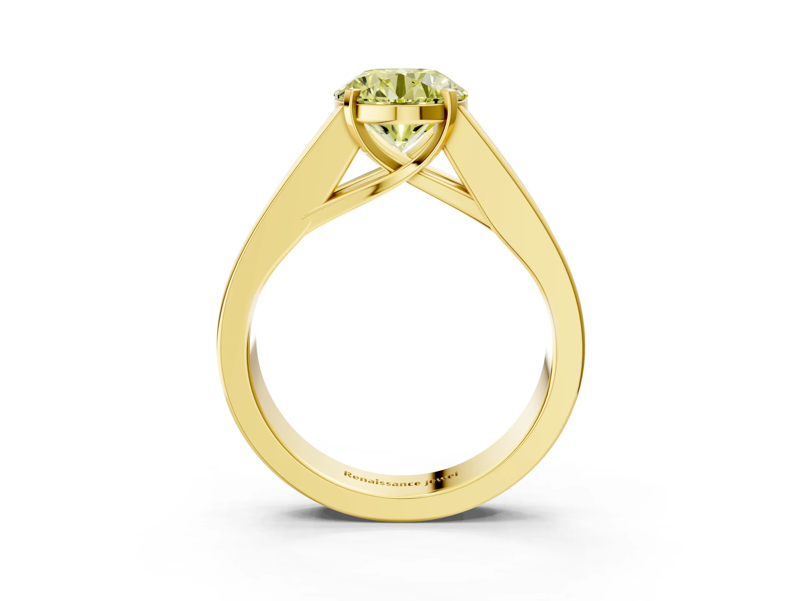 Yellow gold Fancy Yellow Round Cut Cut Channel Set Solitaire Ring with Four-Prong Setting_3