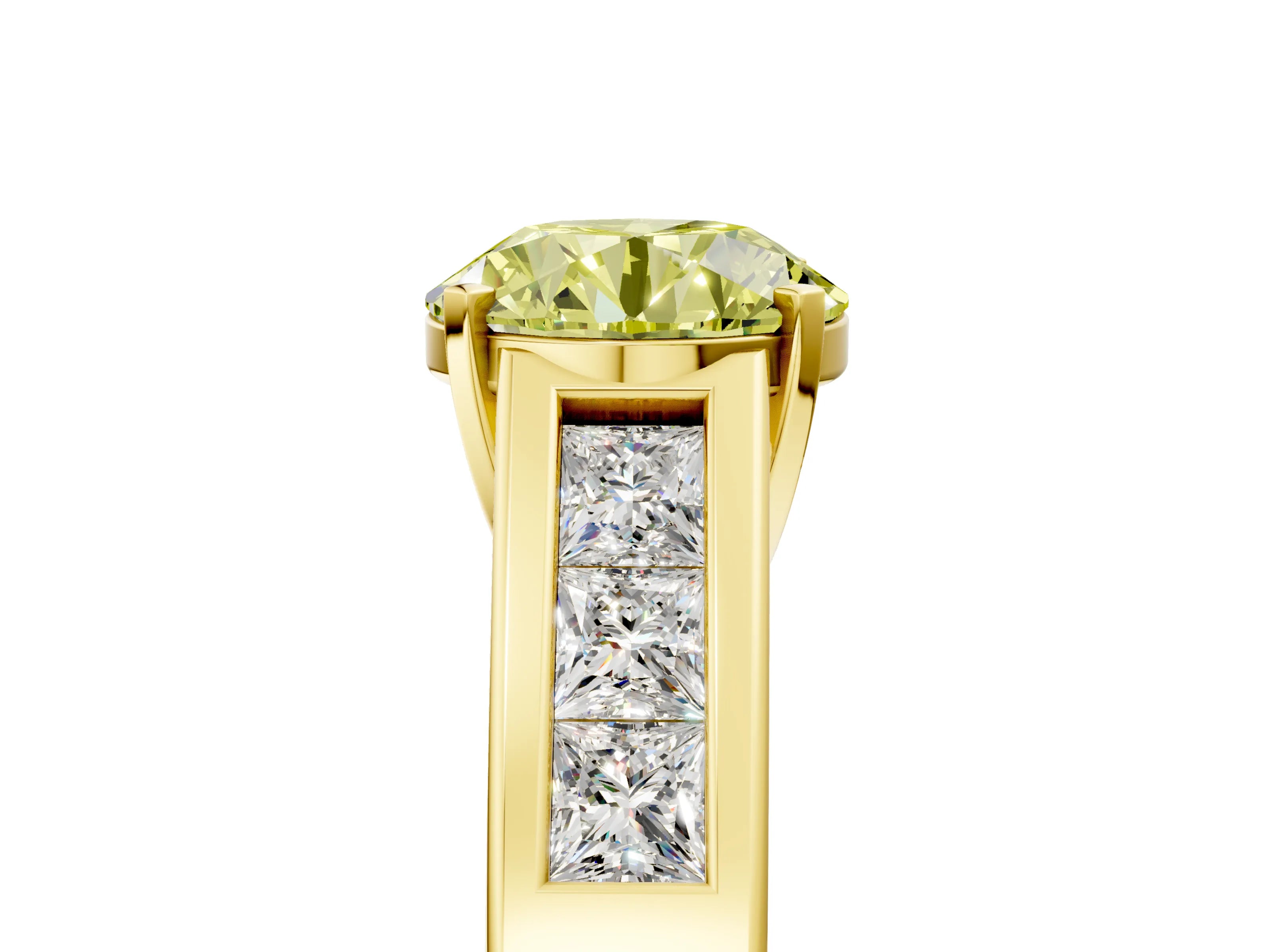 Yellow gold Fancy Yellow Round Cut Cut Channel Set Solitaire Ring with Four-Prong Setting_5