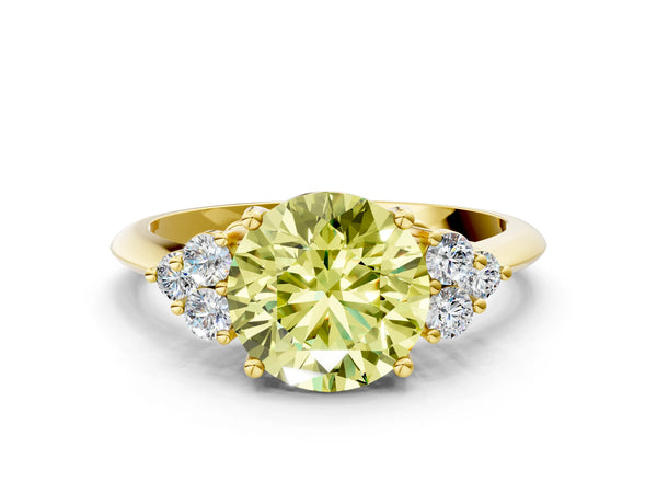 Yellow Gold Round Cluster Accent Engagement Ring Setting for Fancy Yellow Center