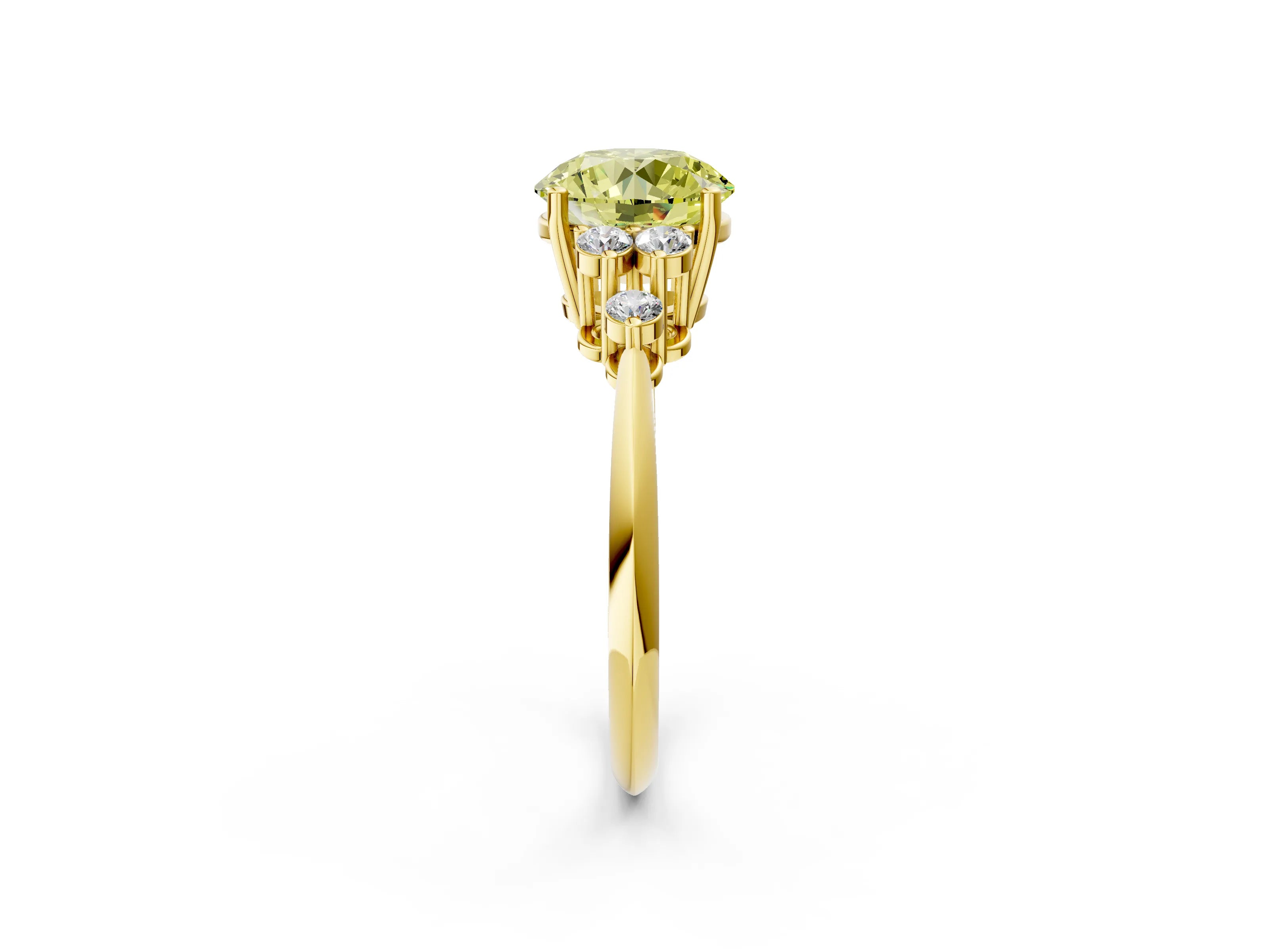 Yellow gold Fancy Yellow Round Cut Cut Diamond Cluster Ring with Solitaire Band and Four-Prong Setting_2