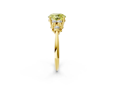 Yellow gold Fancy Yellow Round Cut Cut Diamond Cluster Ring with Solitaire Band and Four-Prong Setting_2