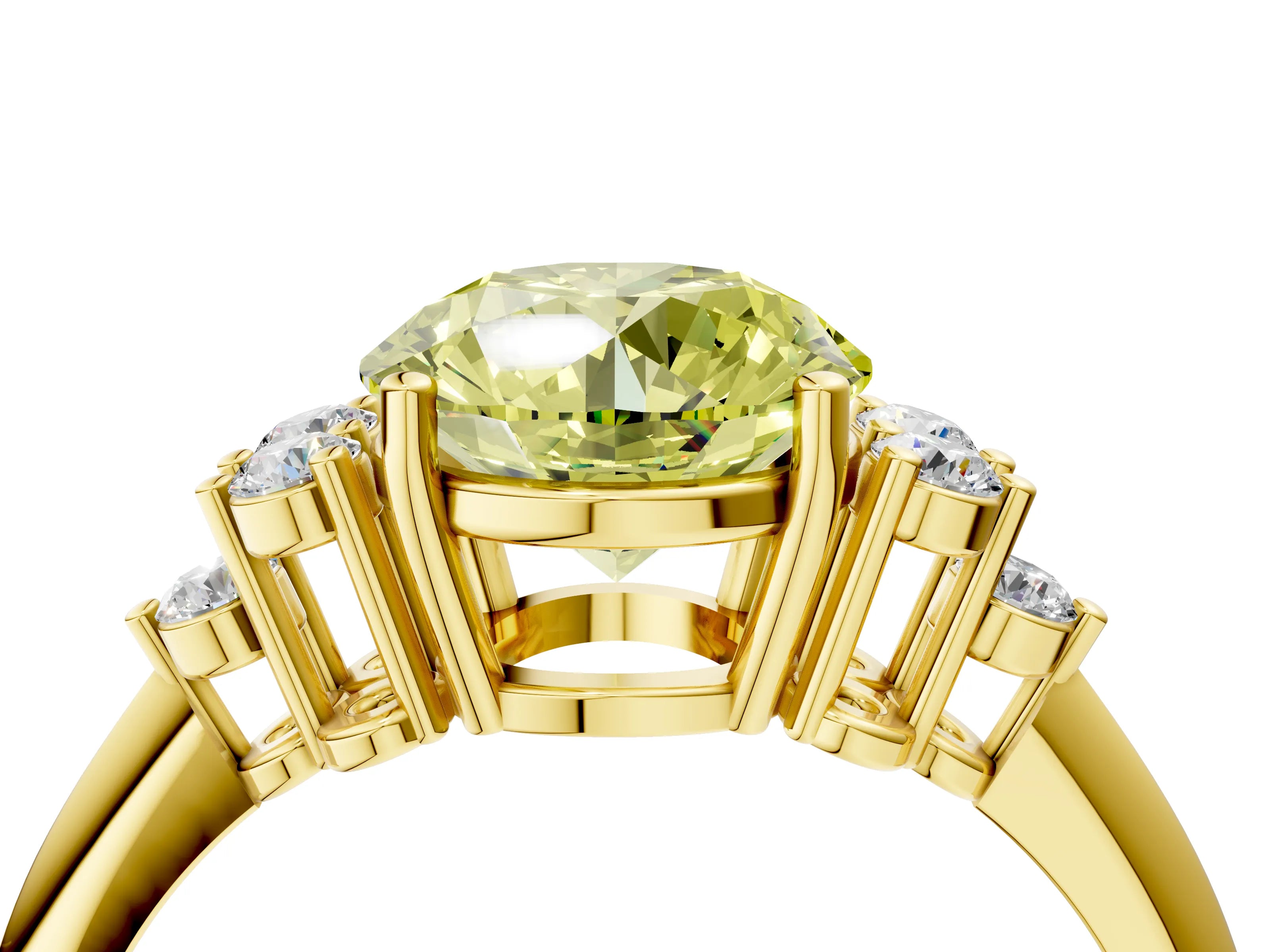 Yellow gold Fancy Yellow Round Cut Cut Diamond Cluster Ring with Solitaire Band and Four-Prong Setting_4