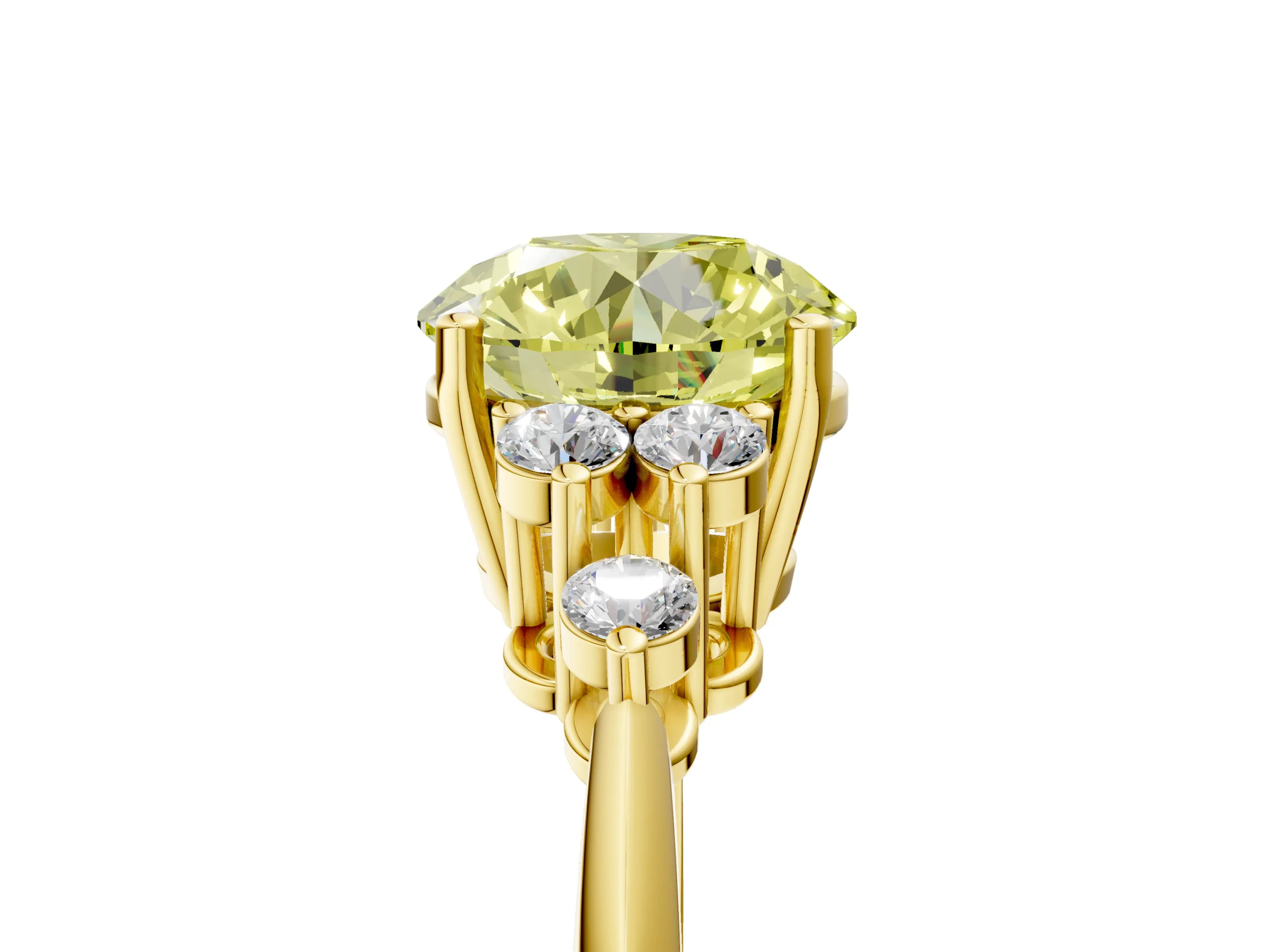 Yellow gold Fancy Yellow Round Cut Cut Diamond Cluster Ring with Solitaire Band and Four-Prong Setting_5