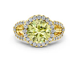 Yellow gold Fancy Yellow Round Cut Cut Diamond Halo Engagement Ring with Open Split Pavé Band