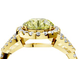 Yellow gold Fancy Yellow Round Cut Cut Diamond Halo Engagement Ring with Open Split Pavé Band_4