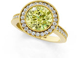 Yellow gold Fancy Yellow Round Cut-Cut Diamond Halo Engagement Ring with Pave Band and Prong Setting_1