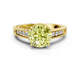 Yellow gold Fancy Yellow Round Cut Cut Diamond Milgrain Pave Band Four-Prong Setting Ring_3