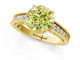 Yellow gold Fancy Yellow Round Cut Cut Diamond Milgrain Pave Band Four-Prong Setting Ring_4