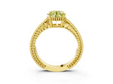 Yellow gold Fancy Yellow Round Cut Cut Diamond Milgrain Pave Band Four-Prong Setting Ring_6
