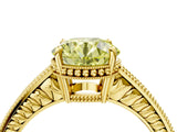 Yellow gold Fancy Yellow Round Cut Cut Diamond Milgrain Pave Band Four-Prong Setting Ring_7