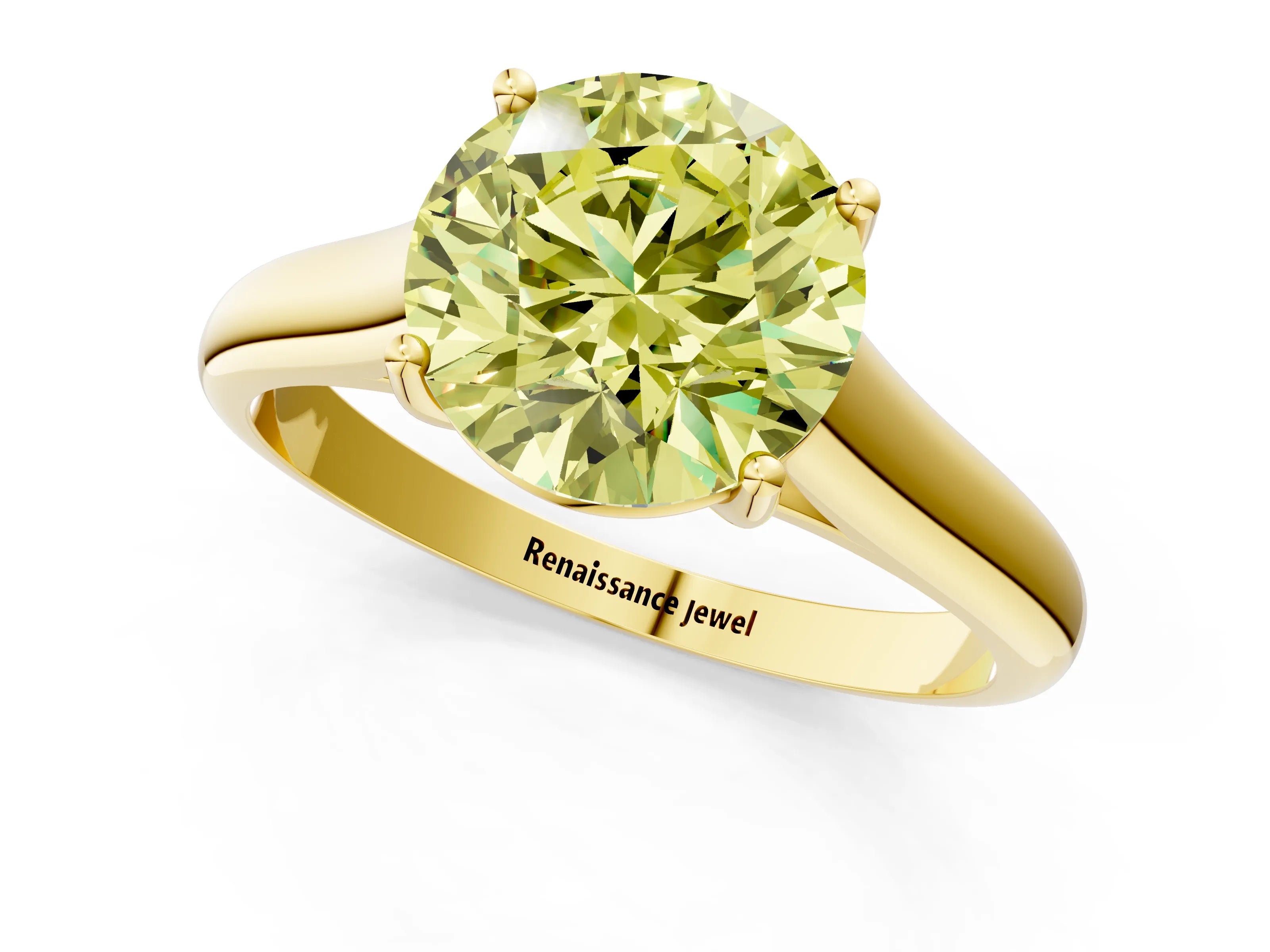 Yellow gold Fancy Yellow Round Cut Cut Diamond Solitaire Engagement Ring with Tapered Plain Band and Four-Prong Setting_1