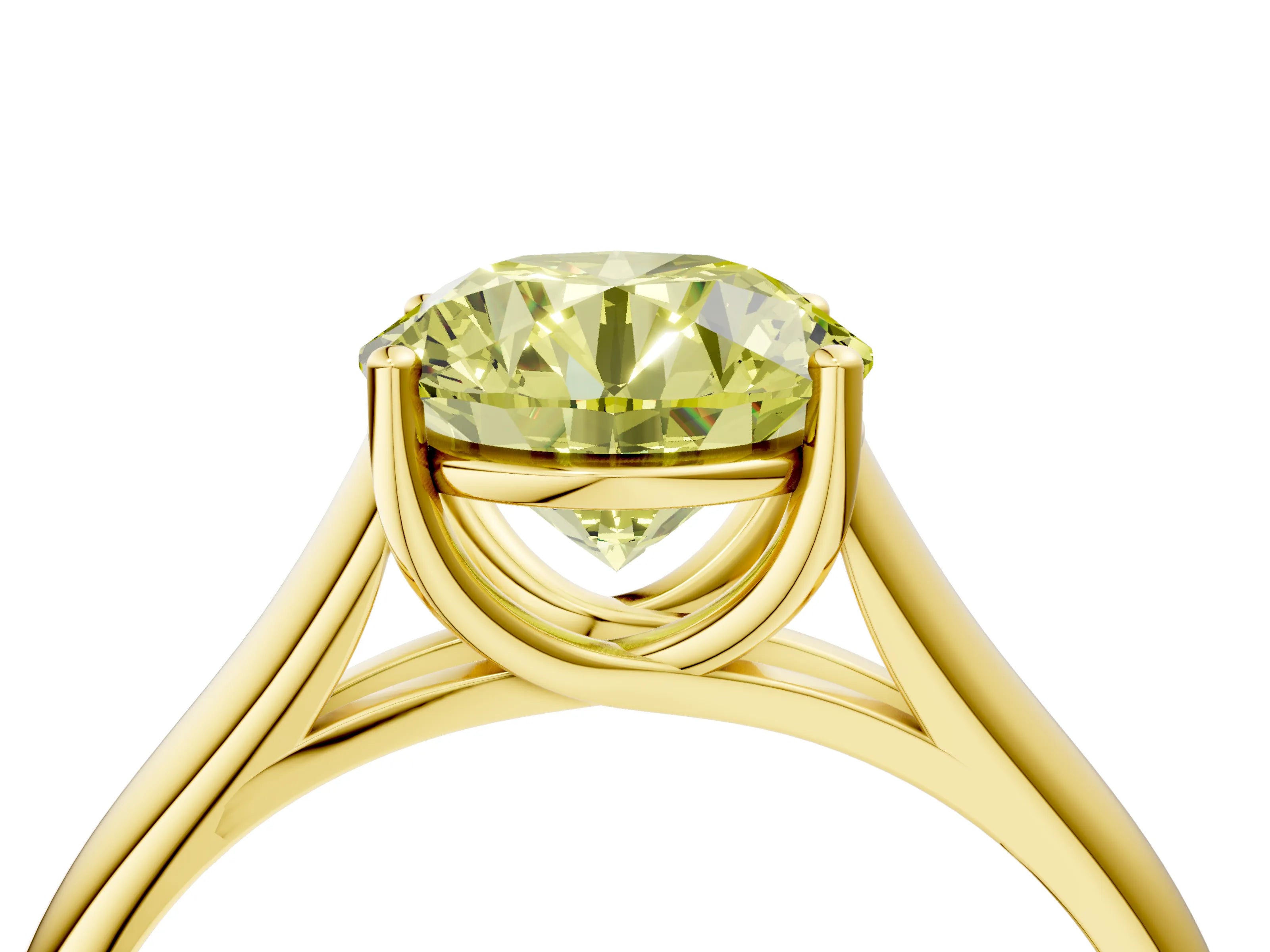 Yellow gold Fancy Yellow Round Cut Cut Diamond Solitaire Engagement Ring with Tapered Plain Band and Four-Prong Setting_4