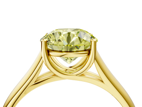 Yellow gold Fancy Yellow Round Cut Cut Diamond Solitaire Engagement Ring with Tapered Plain Band and Four-Prong Setting_4