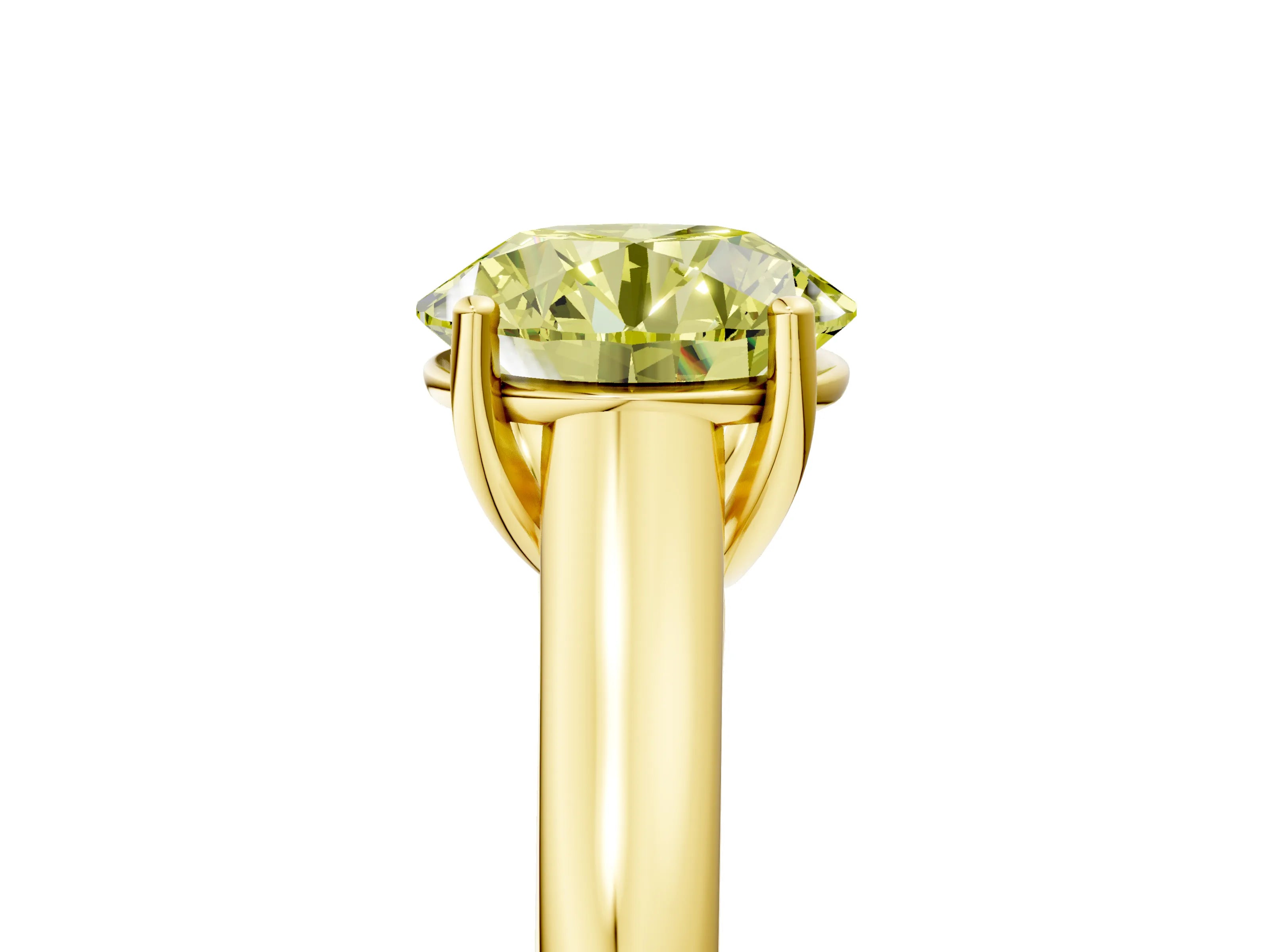 Yellow gold Fancy Yellow Round Cut Cut Diamond Solitaire Engagement Ring with Tapered Plain Band and Four-Prong Setting_5