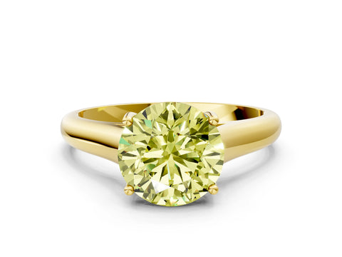 Yellow gold Fancy Yellow Round Cut Cut Diamond Solitaire Engagement Ring with Tapered Plain Band and Four-Prong Setting