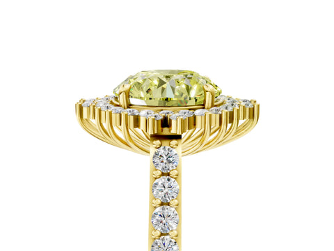 Yellow gold Fancy Yellow Round Cut Cut Diamond Sunburst Halo Engagement Ring with Pavé Band_5