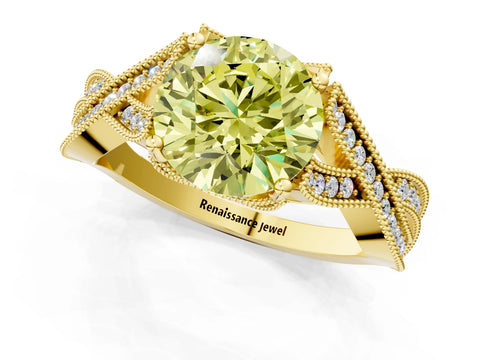 Yellow gold Fancy Yellow Round Cut Cut Diamond Twisted Band with Milgrain Pave Setting and Four-Prong Setting_1