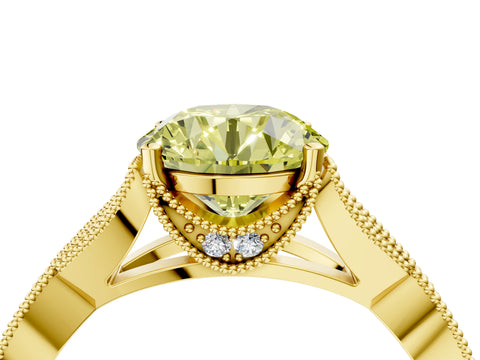 Yellow gold Fancy Yellow Round Cut Cut Diamond Twisted Band with Milgrain Pave Setting and Four-Prong Setting_4
