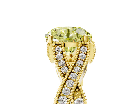 Yellow gold Fancy Yellow Round Cut Cut Diamond Twisted Band with Milgrain Pave Setting and Four-Prong Setting_5