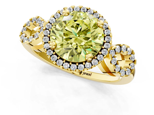Yellow Gold Round Pave Infinity Halo Engagement Ring Setting for Fancy Yellow Center