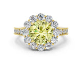 Yellow gold Fancy Yellow Round Cut Cut Halo Diamond Pavé Engagement Ring with Milgrain Detailing