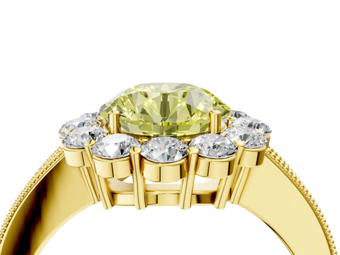 Yellow gold Fancy Yellow Round Cut Cut Halo Diamond Pavé Engagement Ring with Milgrain Detailing_4