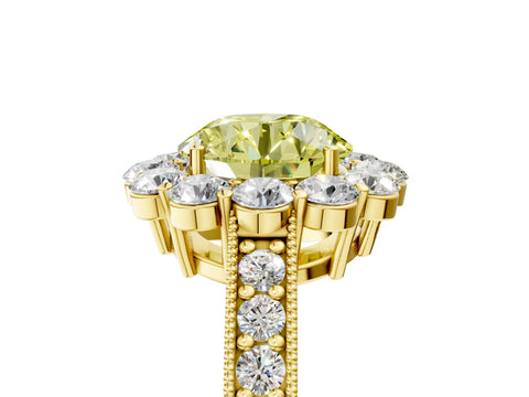 Yellow gold Fancy Yellow Round Cut Cut Halo Diamond Pavé Engagement Ring with Milgrain Detailing_5
