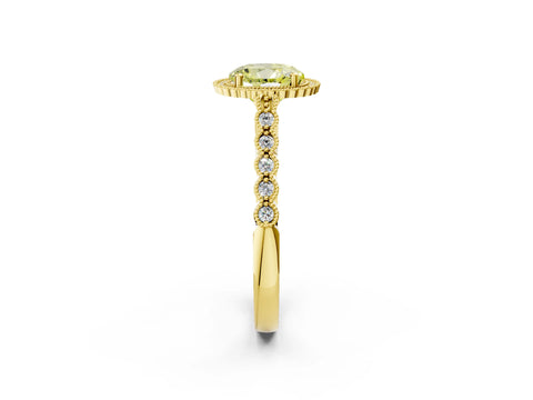 Yellow gold Fancy Yellow Round Cut Cut Halo Pavé Solitaire Ring with Milgrain Band_2