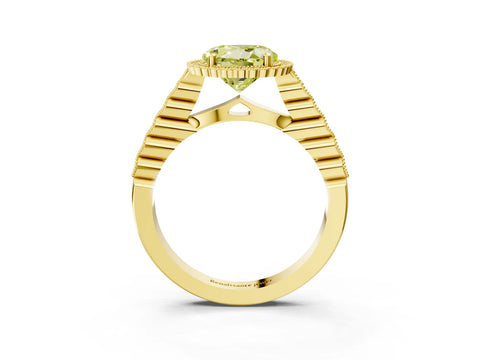 Yellow gold Fancy Yellow Round Cut Cut Halo Pavé Solitaire Ring with Milgrain Band_3
