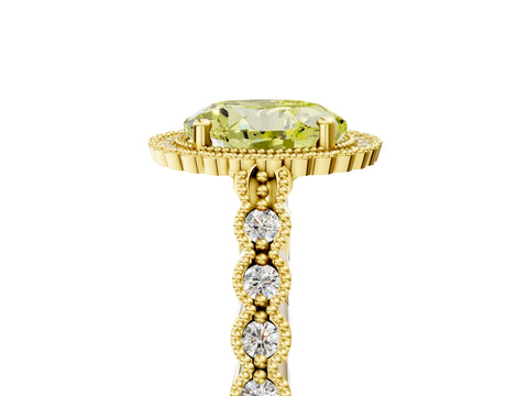 Yellow gold Fancy Yellow Round Cut Cut Halo Pavé Solitaire Ring with Milgrain Band_5