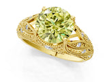 Yellow gold Fancy Yellow Round Cut Cut Milgrain Pave Diamond Engagement Ring with Four-Prong Setting_4