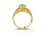 Yellow gold Fancy Yellow Round Cut Cut Milgrain Pave Diamond Engagement Ring with Four-Prong Setting_6