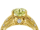 Yellow gold Fancy Yellow Round Cut Cut Milgrain Pave Diamond Engagement Ring with Four-Prong Setting_7
