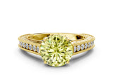 Yellow gold Fancy Yellow Round Cut Cut Pave Band Milgrain Solitaire Ring