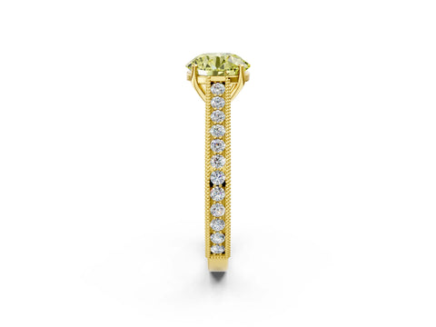 Yellow gold Fancy Yellow Round Cut Cut Pave Band Milgrain Solitaire Ring_2