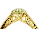 Yellow gold Fancy Yellow Round Cut Cut Pave Band Milgrain Solitaire Ring_4
