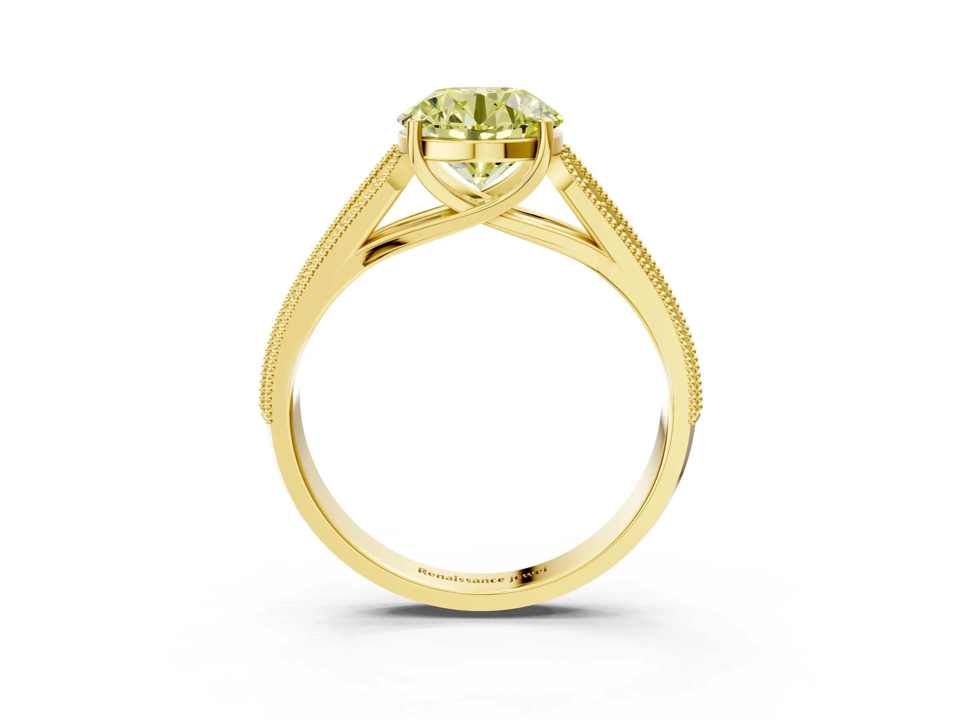 Yellow gold Fancy Yellow Round Cut Cut Pave Split Shank Engagement Ring with Four-Prong Setting_3